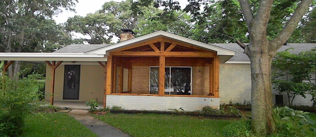 Porch addition framing — cedar timber work, East Texas